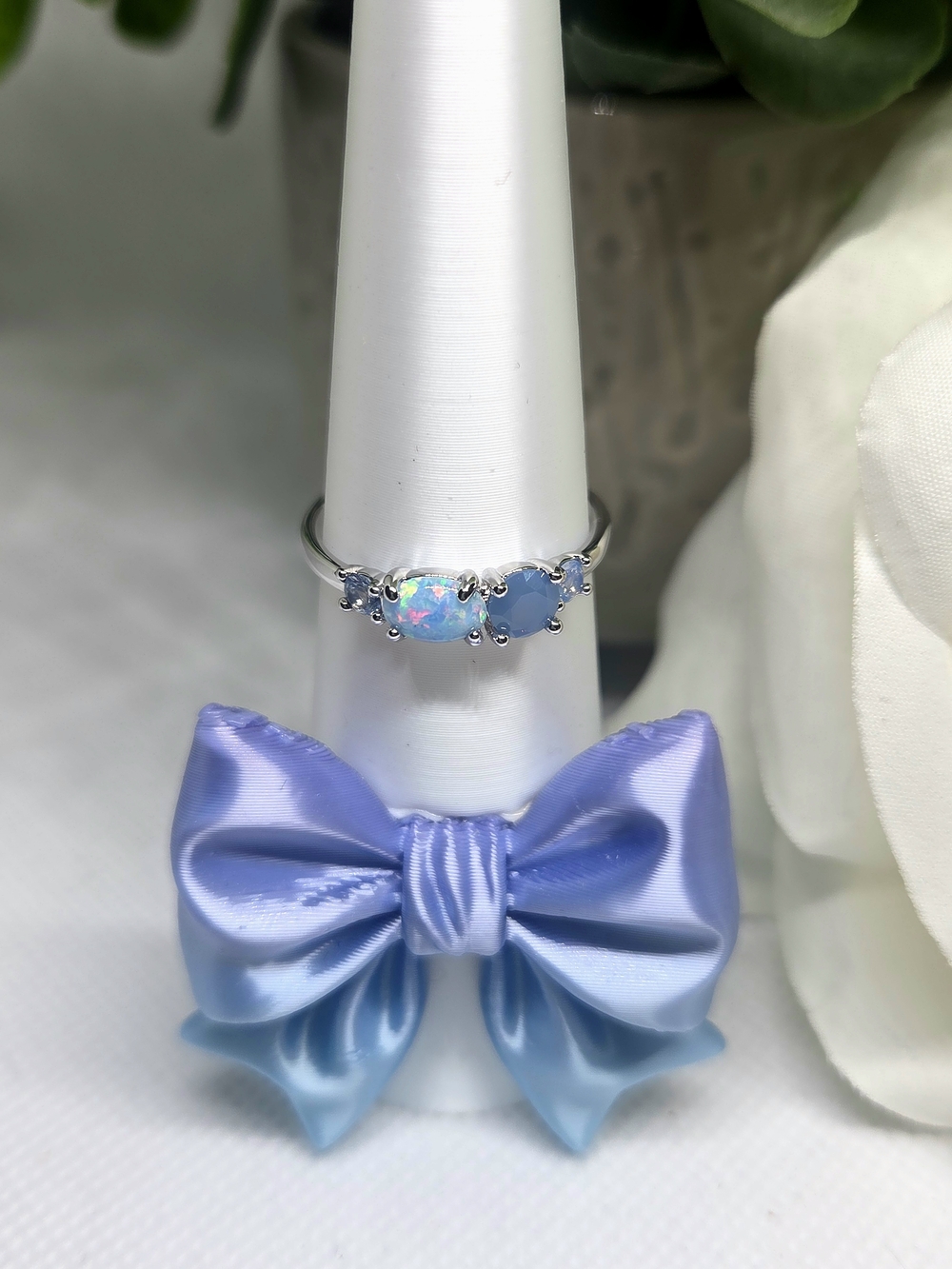 BP Opal and Moonstone Ring On Rhodium Plating